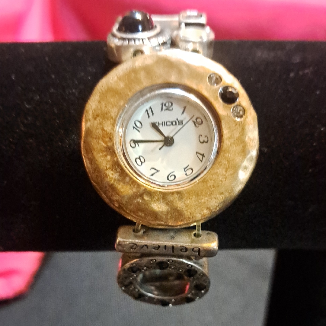 Chicos Gold And Silver Bracelet Watch With Black Accents